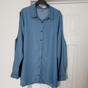 Plus Size Avenue Cold Shoulder Button-Up Top